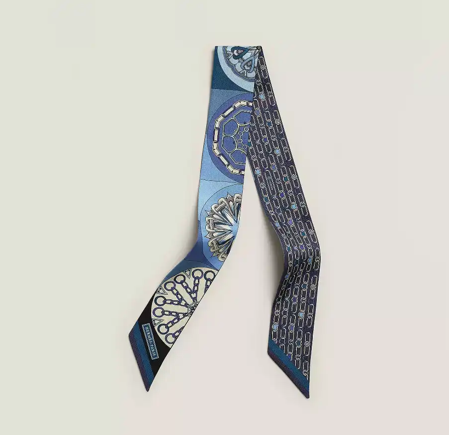 Hermes Twilly Effet Kaleidoscope Twilly Bleu Jean / Crème / Indigo - photo 3