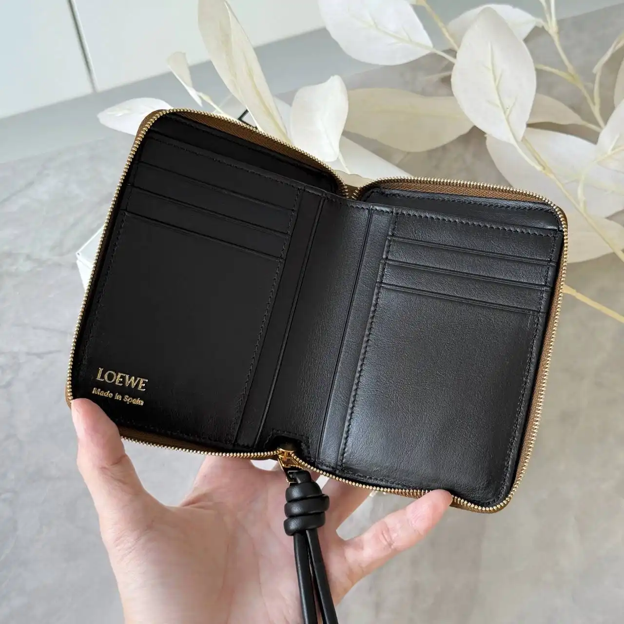 Loewe Knot Compact Zip Around Wallet in Oak & Black - photo 3