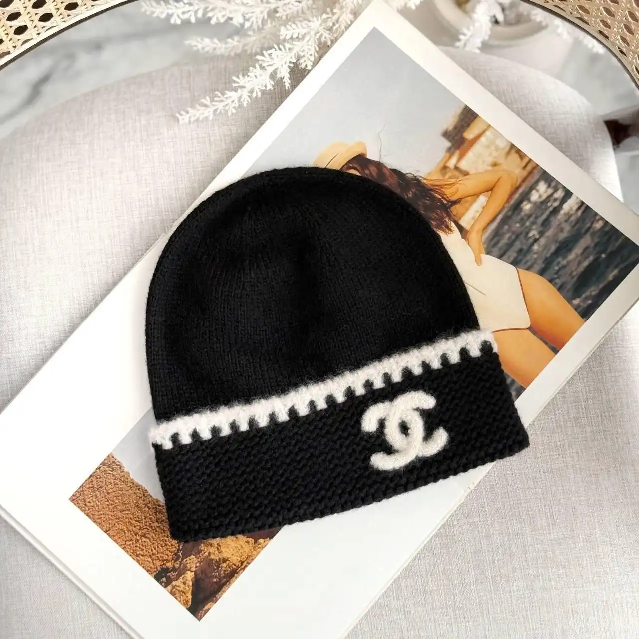 CHANEL Chanel Beanie Logo White