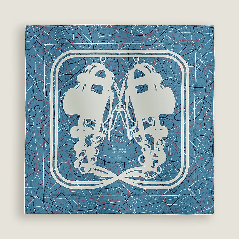 Hermes Hermes  Brides de Gala au Fil de Soie scarf 90 Bleu Jean / Blanc / Corail