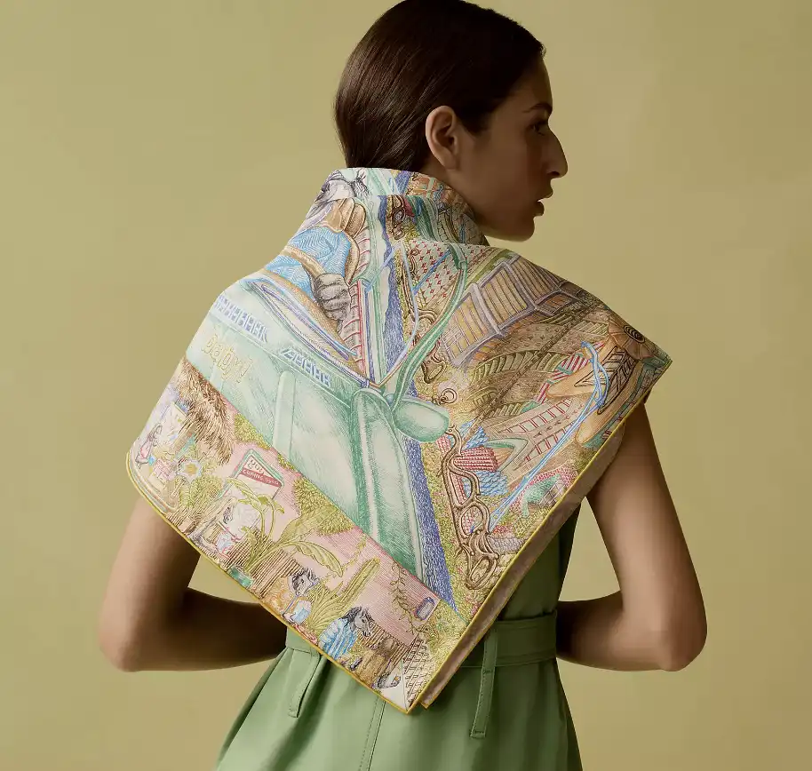 Hermes City of Light Scarf 90 Jaune / Celadon / Rose - photo 3