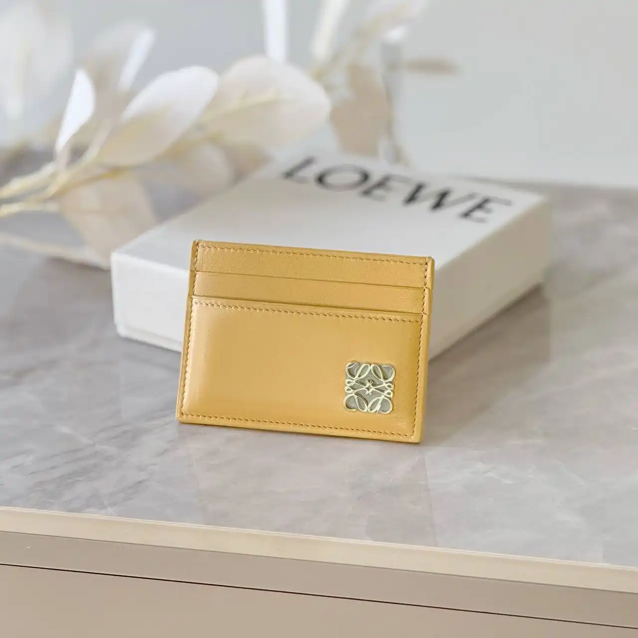 LOEWE Loewe Puffer Anagram Plain Cardholder in Shiny Nappa Calfskin Yellow