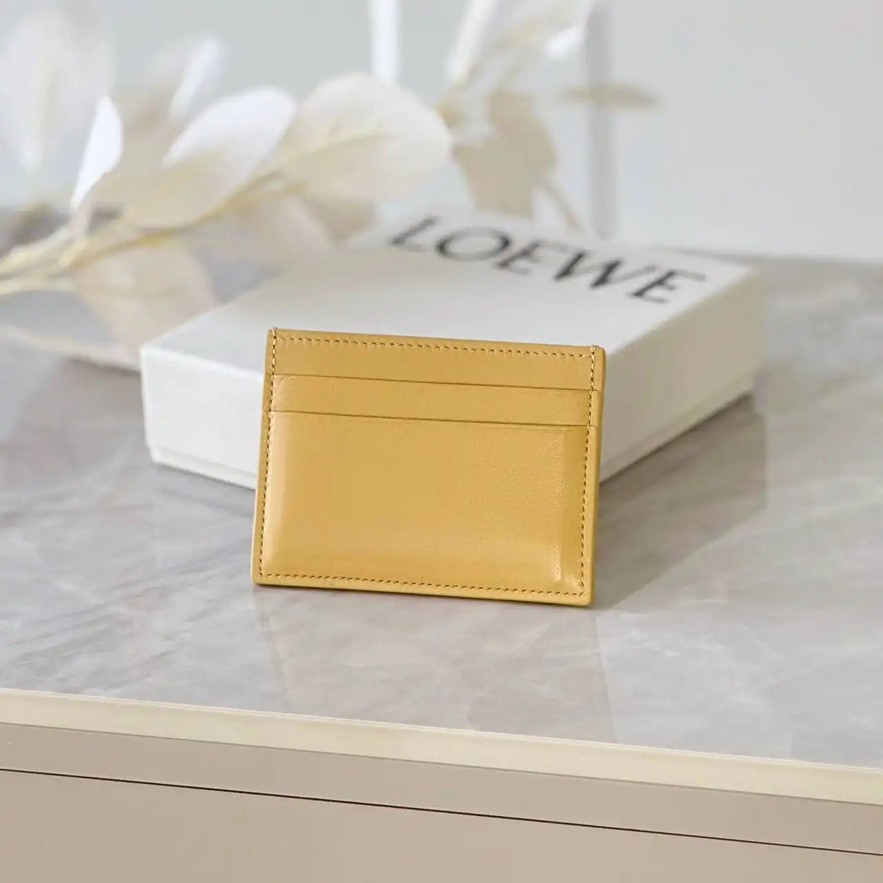 LOEWE Loewe Puffer Anagram Plain Cardholder in Shiny Nappa Calfskin Yellow