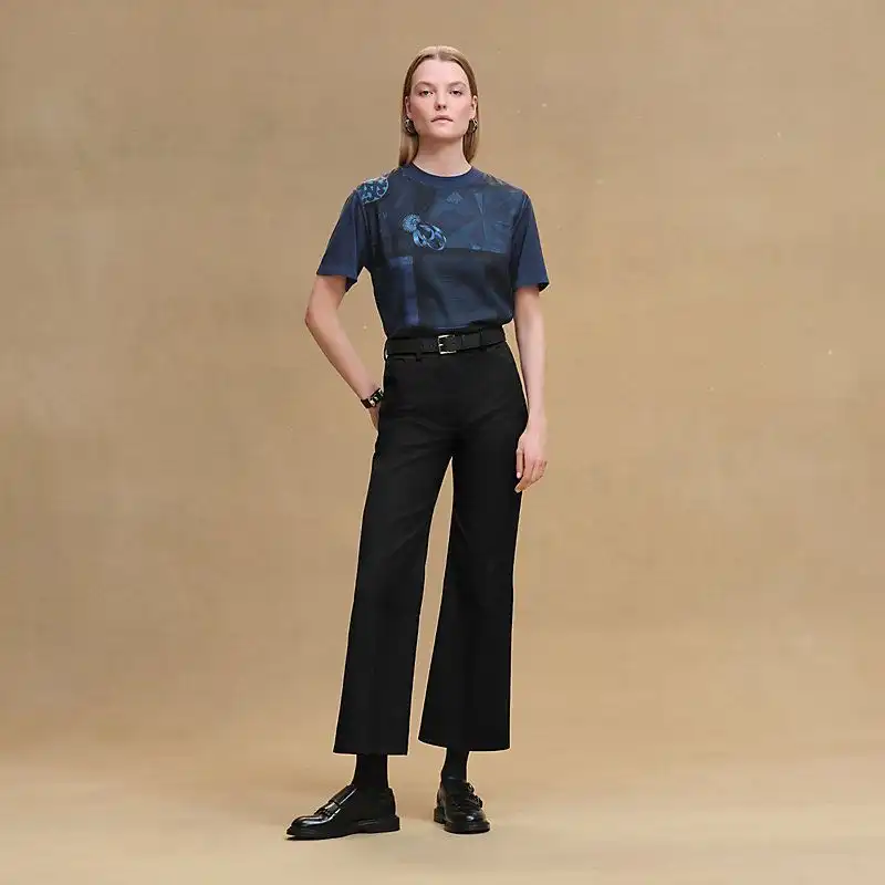 Hermes top Coloriages de Jour Short-Sleeve Twillaine Sweater Bleu Encre - photo 6