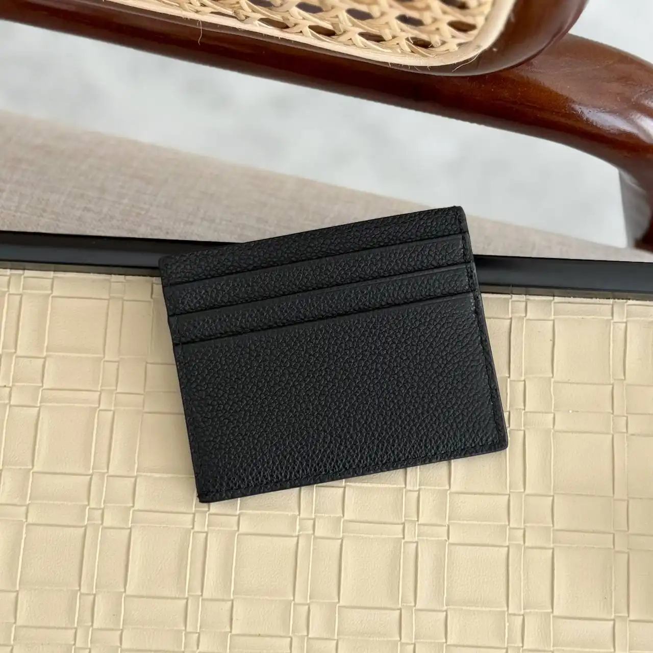 Prada Prada Triangle Metal Logo Card Case Grained Black
