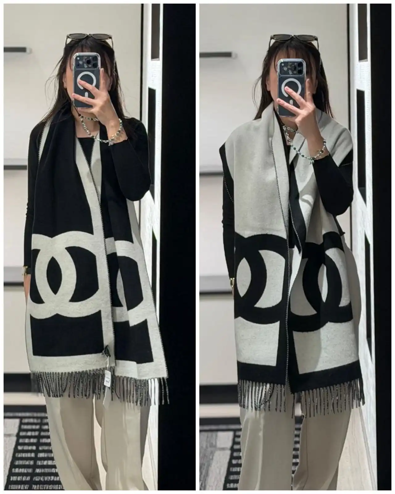 Chanel Scarf Big Logo Black White - photo 5