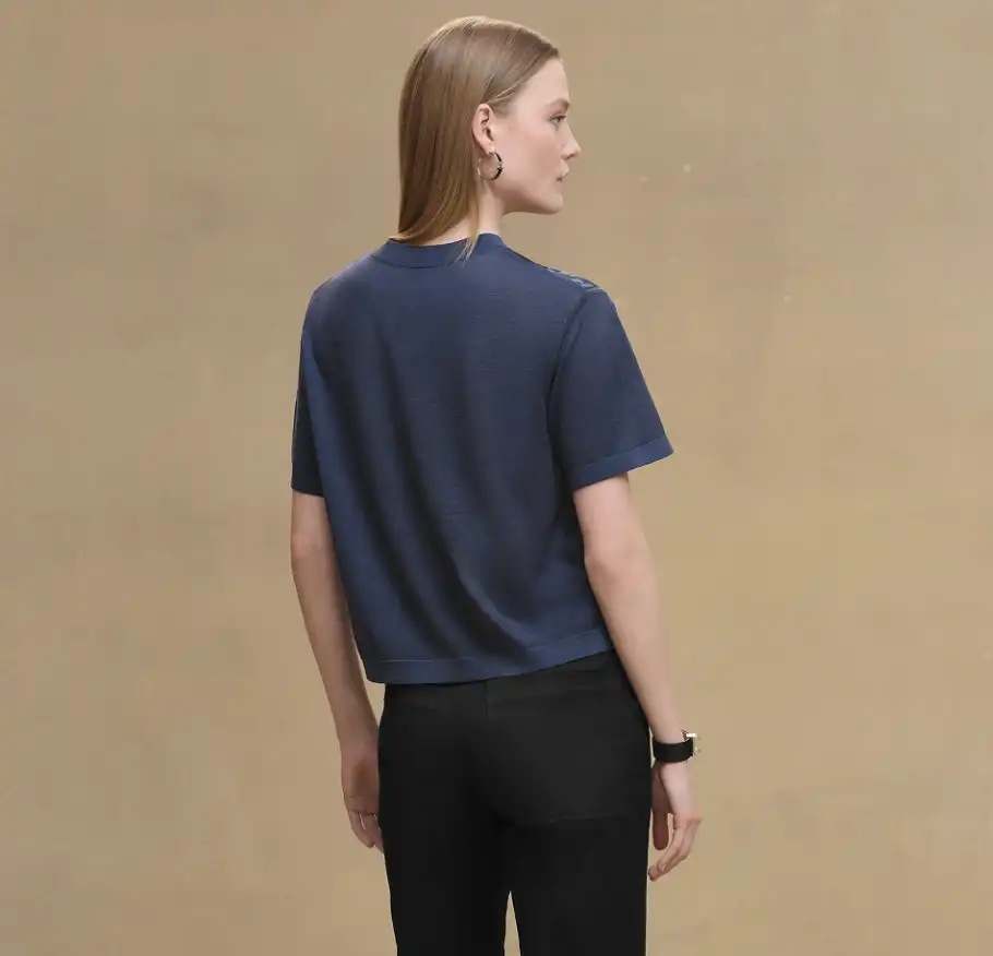 Hermes top Coloriages de Jour Short-Sleeve Twillaine Sweater Bleu Encre - photo 5