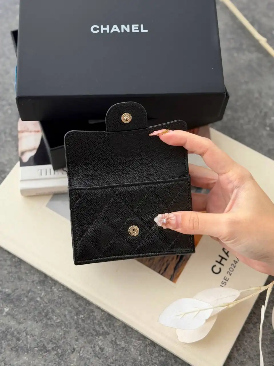 CHANEL Chanel Mini Trifold Wallet Black GHW