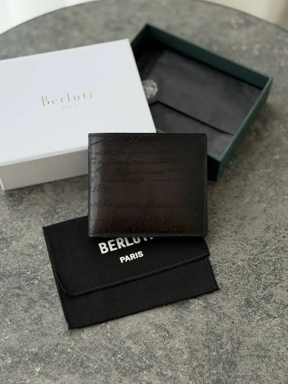 Berluti Berluti Makore Compact Wallet Venezia Calf Leather Nero Grigio