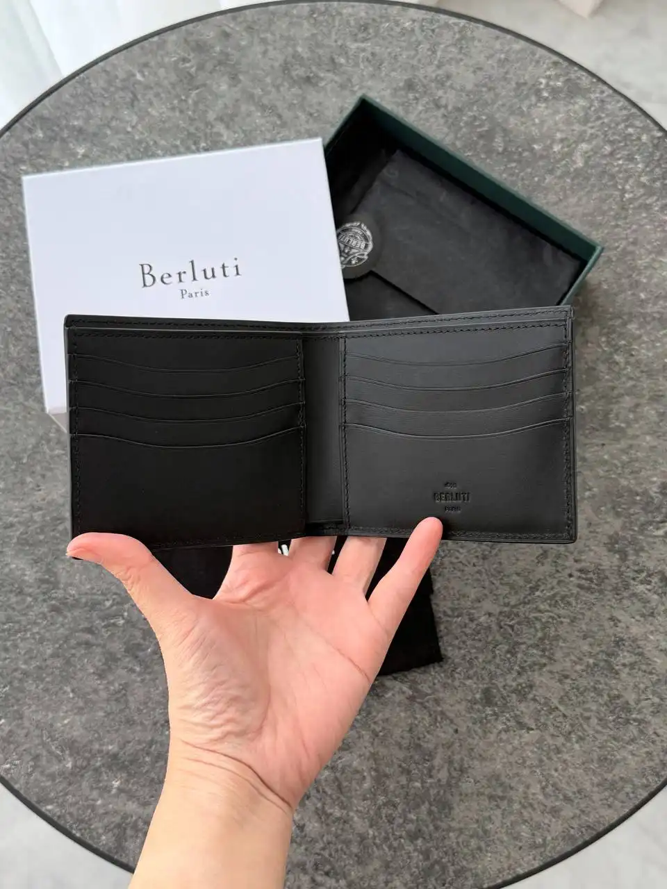 Berluti Berluti Makore Compact Wallet Venezia Calf Leather Nero Grigio