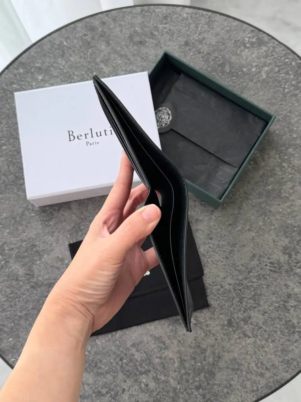 Berluti Makore Compact Wallet Venezia Calf Leather Nero Grigio - photo 3