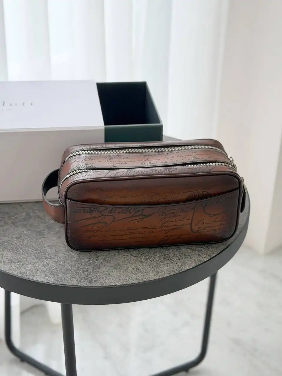Berluti Berluti Formula 1003 Scritto Leather Pouch Cacao Intenso