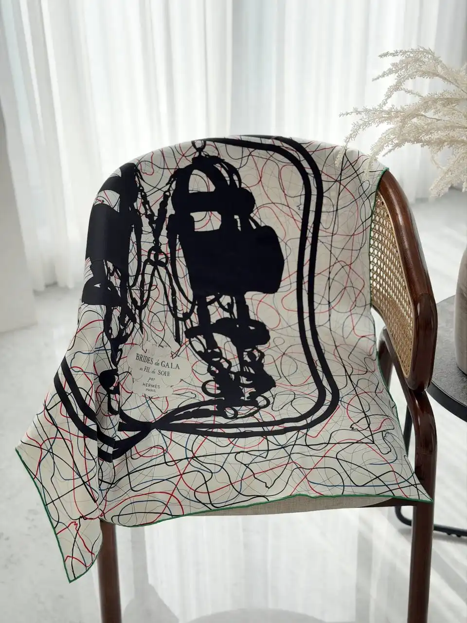 Hermes Hermes Brides de Gala au Fil de Soie scarf 90 Blanc White / Noir Black/ Rouge