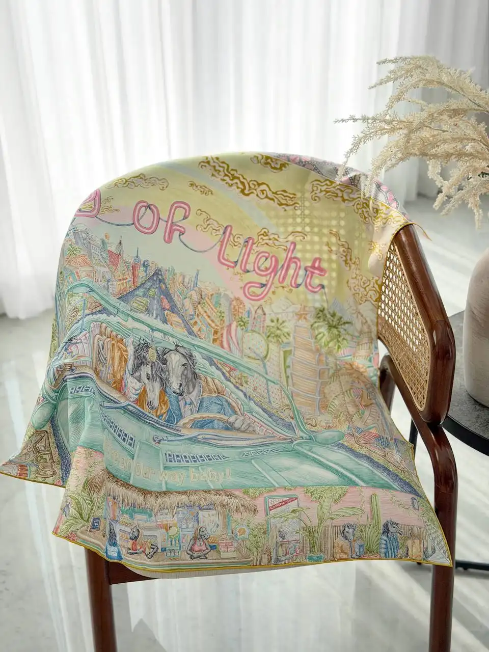 Hermes Hermes City of Light Scarf 90 Jaune / Celadon / Rose