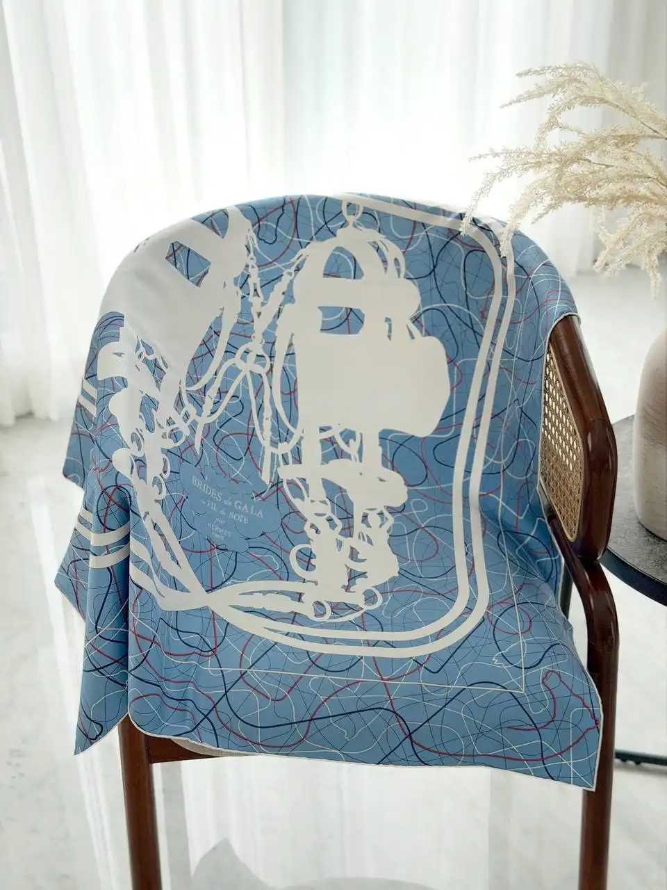 Hermes Hermes  Brides de Gala au Fil de Soie scarf 90 Bleu Jean / Blanc / Corail