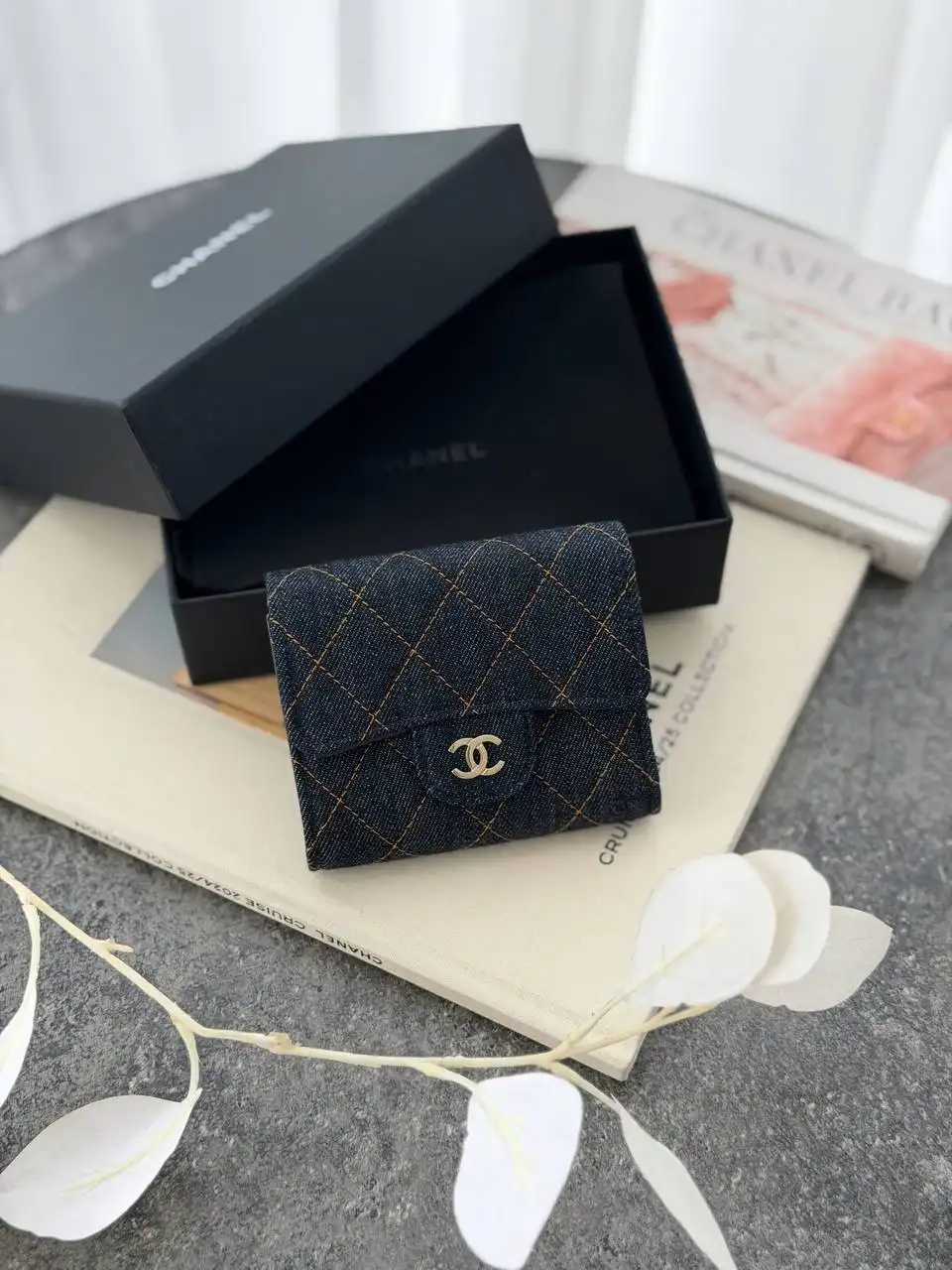 CHANEL Chanel Small Wallet Trifold Denim GHW