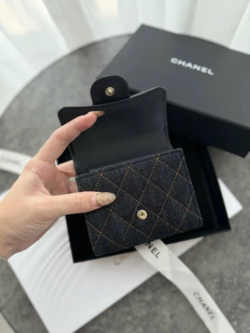 Chanel Small Wallet Trifold Denim GHW - photo 4