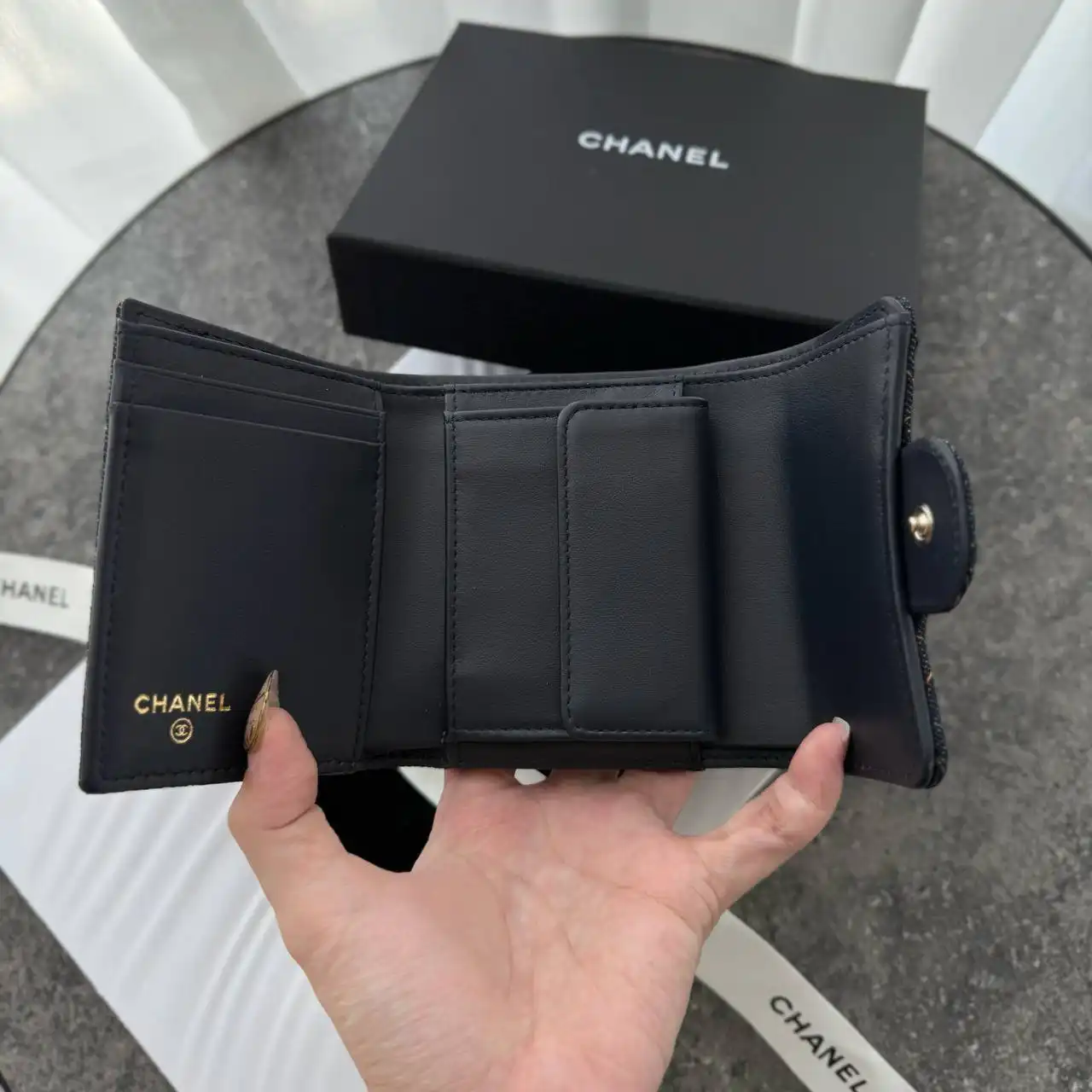 Chanel Small Wallet Trifold Denim GHW - photo 5