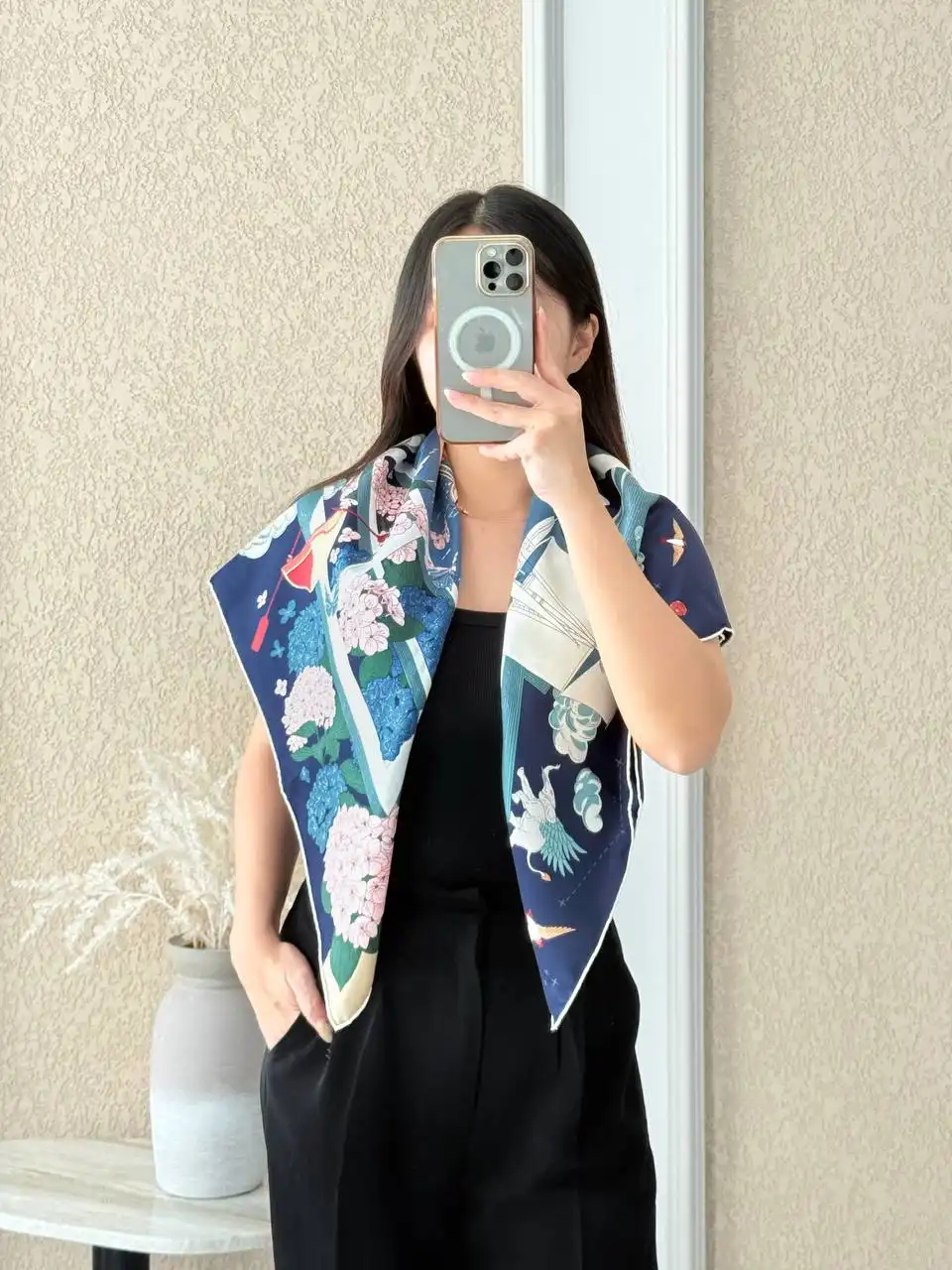 Hermes LEsprit sEnvole Scarf 90 Bleu Marine / Vert / Creme - photo 4