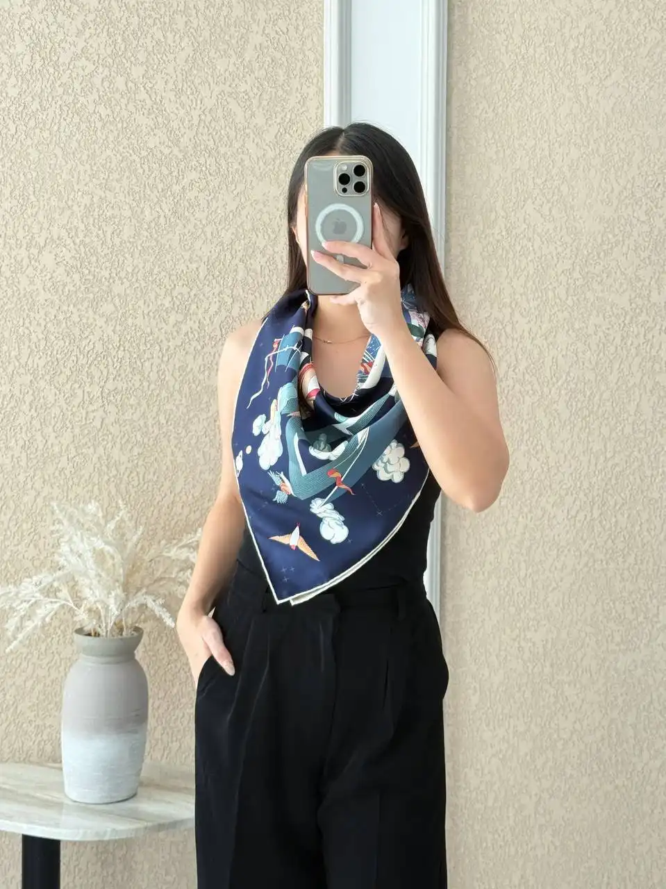 Hermes LEsprit sEnvole Scarf 90 Bleu Marine / Vert / Creme - photo 5