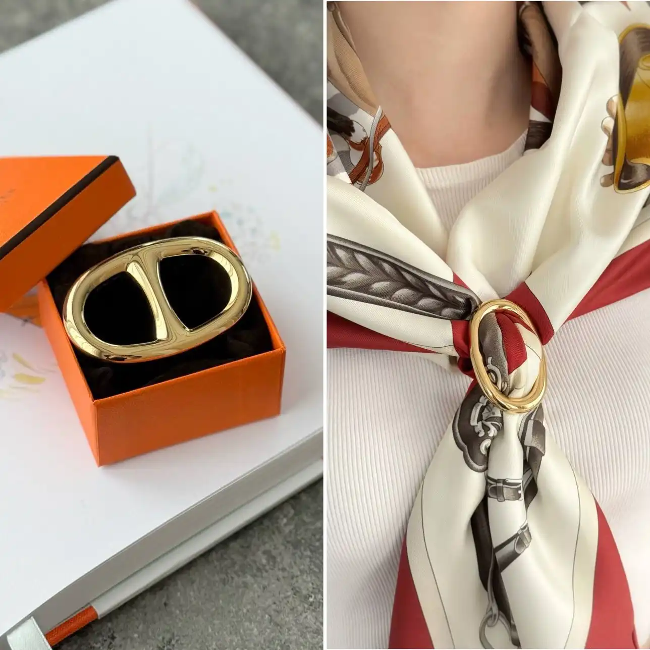 Hermes Hermes Chaine dAncre Scarf Ring GHW