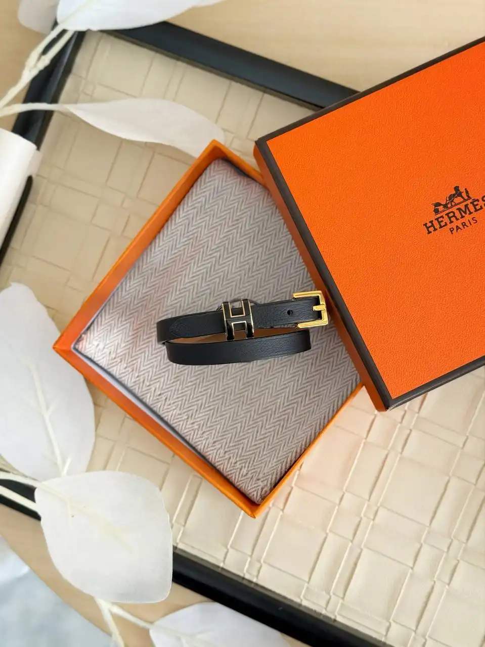 Hermes Hermes Pop H Double Tour Bracelet Black GHW