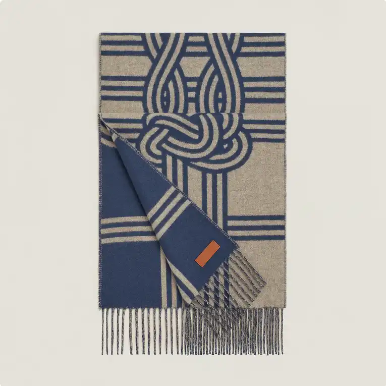 Hermes Hermes Petite Casaque Noeuds Marins Scarf Bleu Transat / Beige Chine