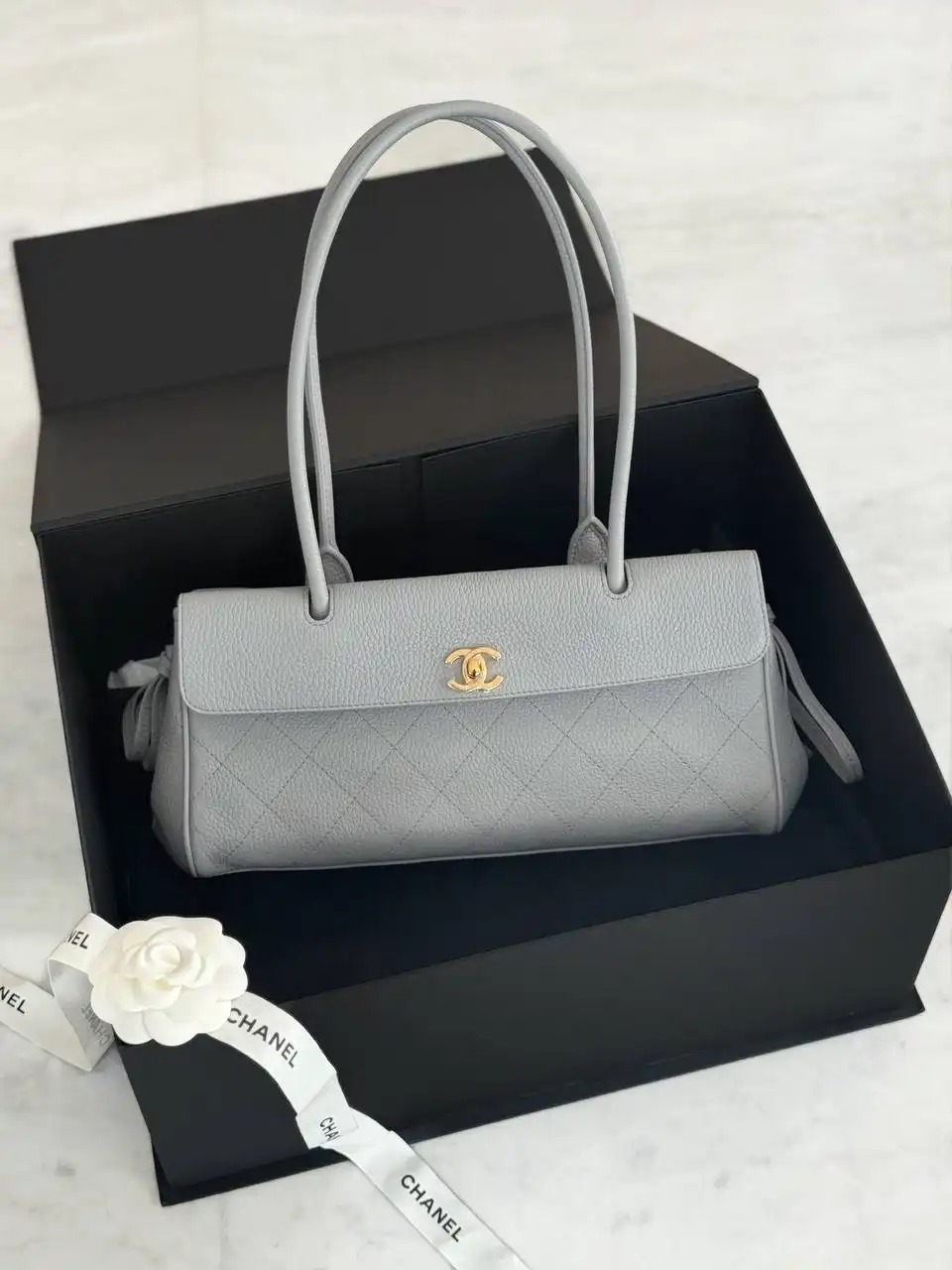 CHANEL Chanel Baguette East West Tote Bag Small Grey GHW