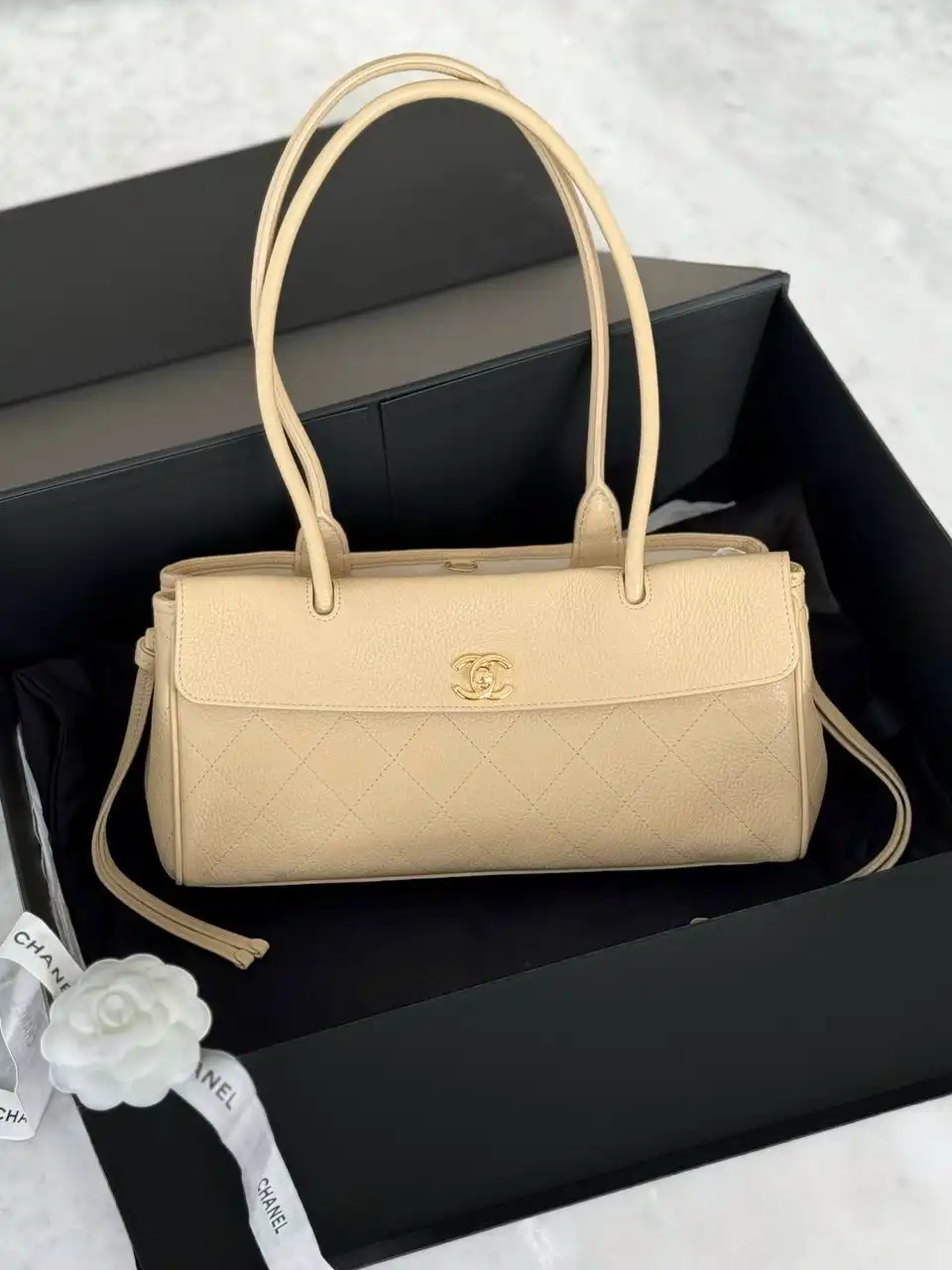 CHANEL Chanel Baguette East West Tote Small Bag Beige