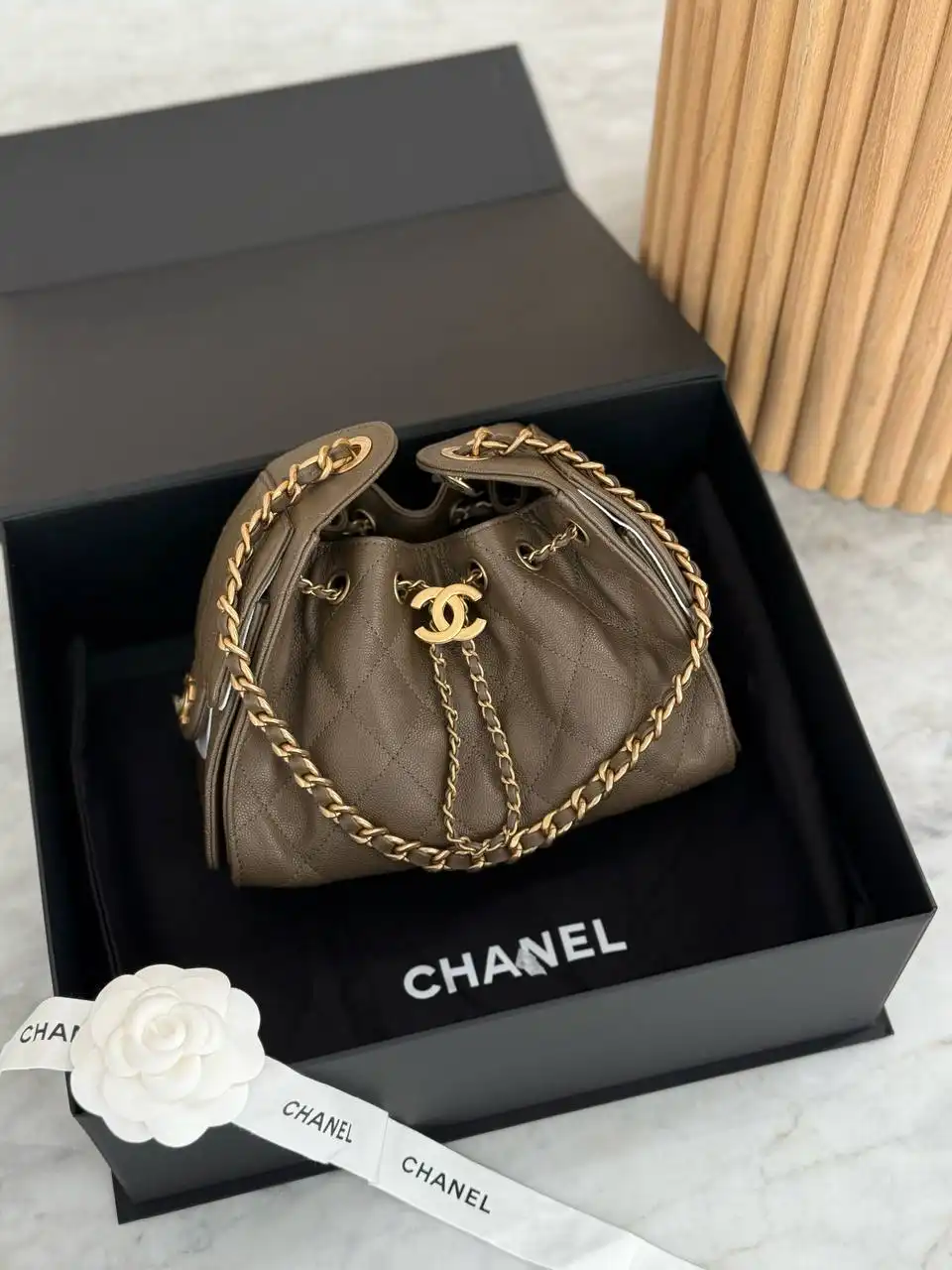 CHANEL Chanel 25 / C25 Mini Khaki Caviar GHW