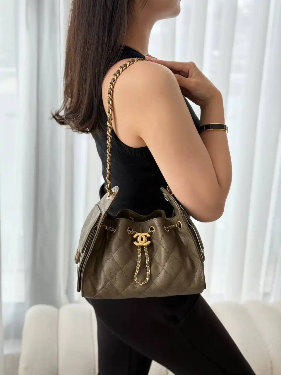 CHANEL Chanel 25 / C25 Mini Khaki Caviar GHW