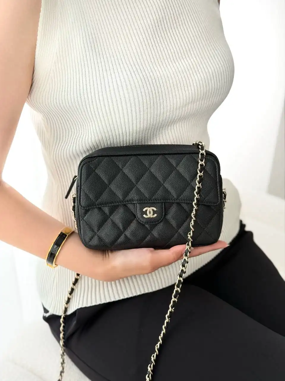 CHANEL Chanel Camera Bag Black Caviar GHW