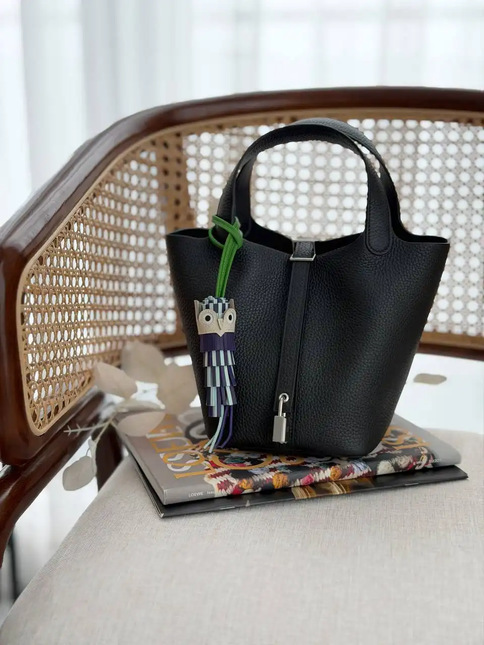 Hermes Hermes Accessoire de sac Chouette Purple / Vert Peppermint / Vert Yucca / Craie / Blanc
