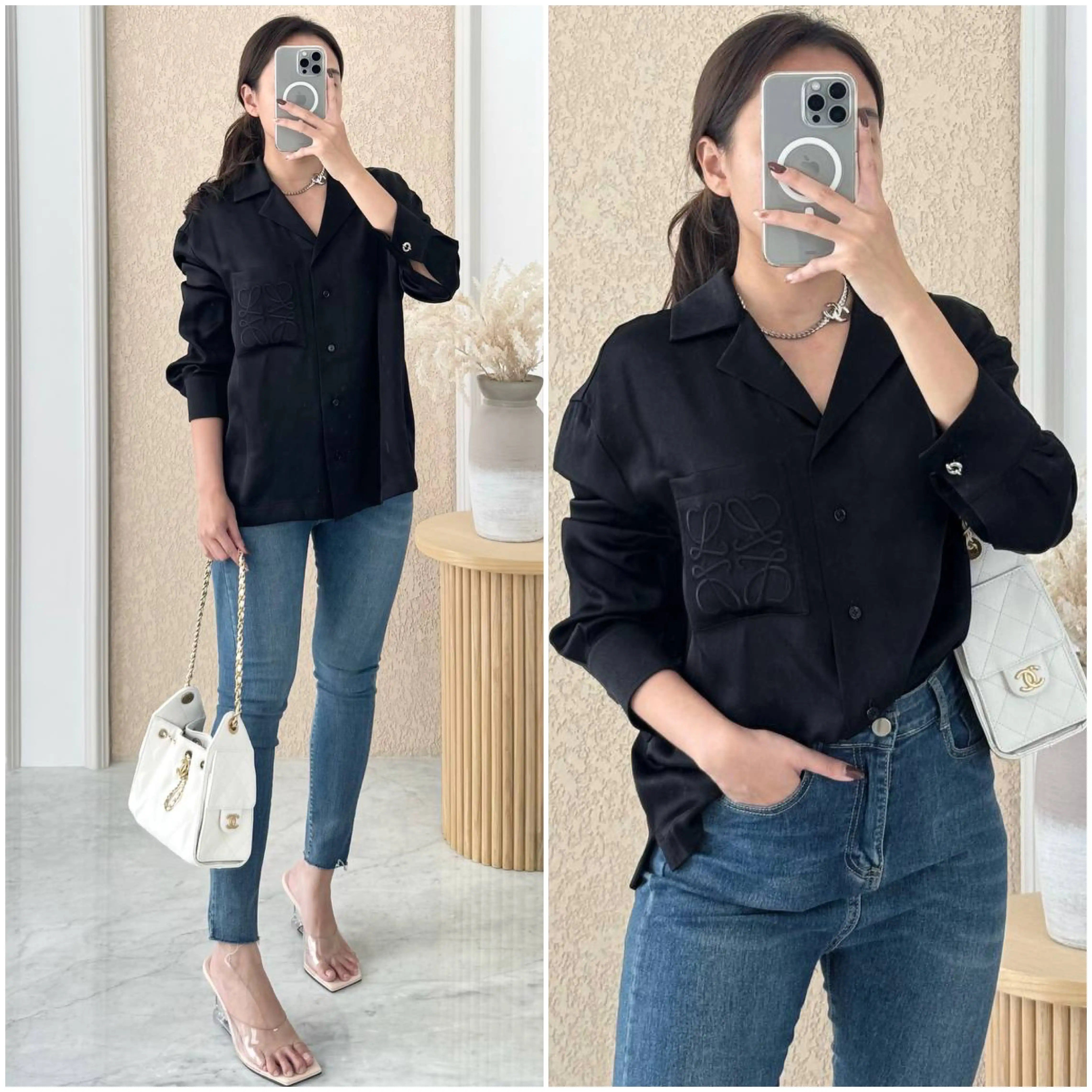 LOEWE Loewe Anagram Long Sleeve Blouse Black