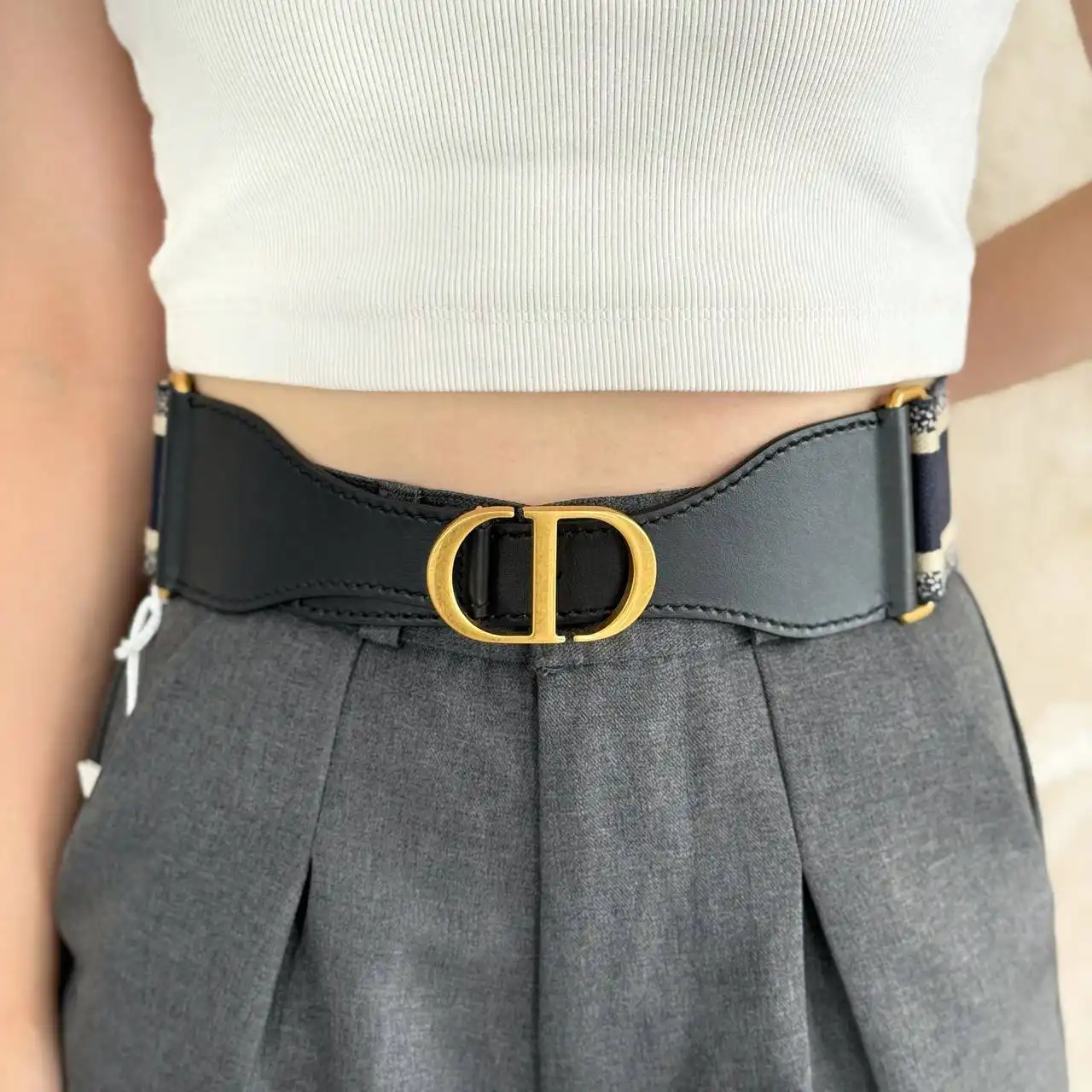 DIOR Christian Dior Waist Belt in Navy Oblique