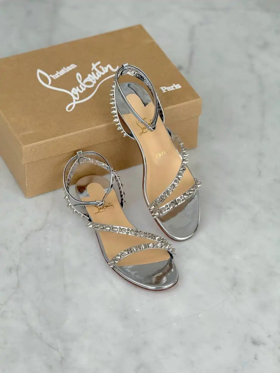 ETC Christian Louboutin Mafaldina Silver Spiked Sandals