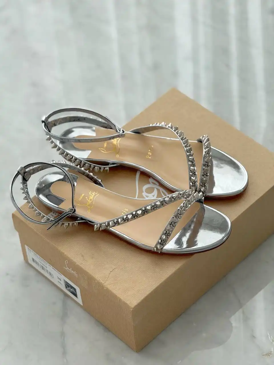 ETC Christian Louboutin Mafaldina Silver Spiked Sandals