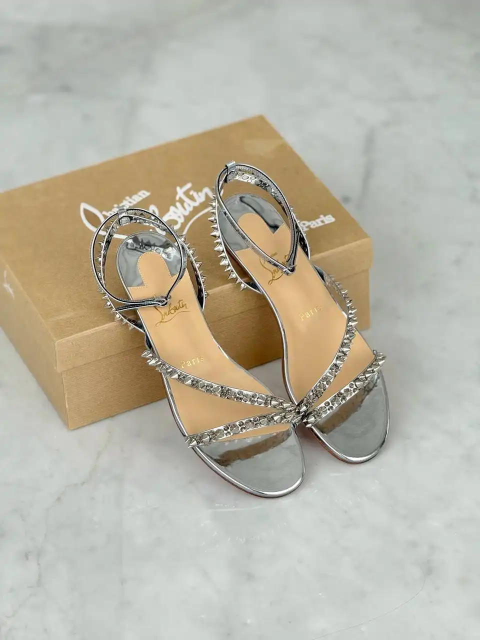 Christian Louboutin Mafaldina Silver Spiked Sandals - photo 3
