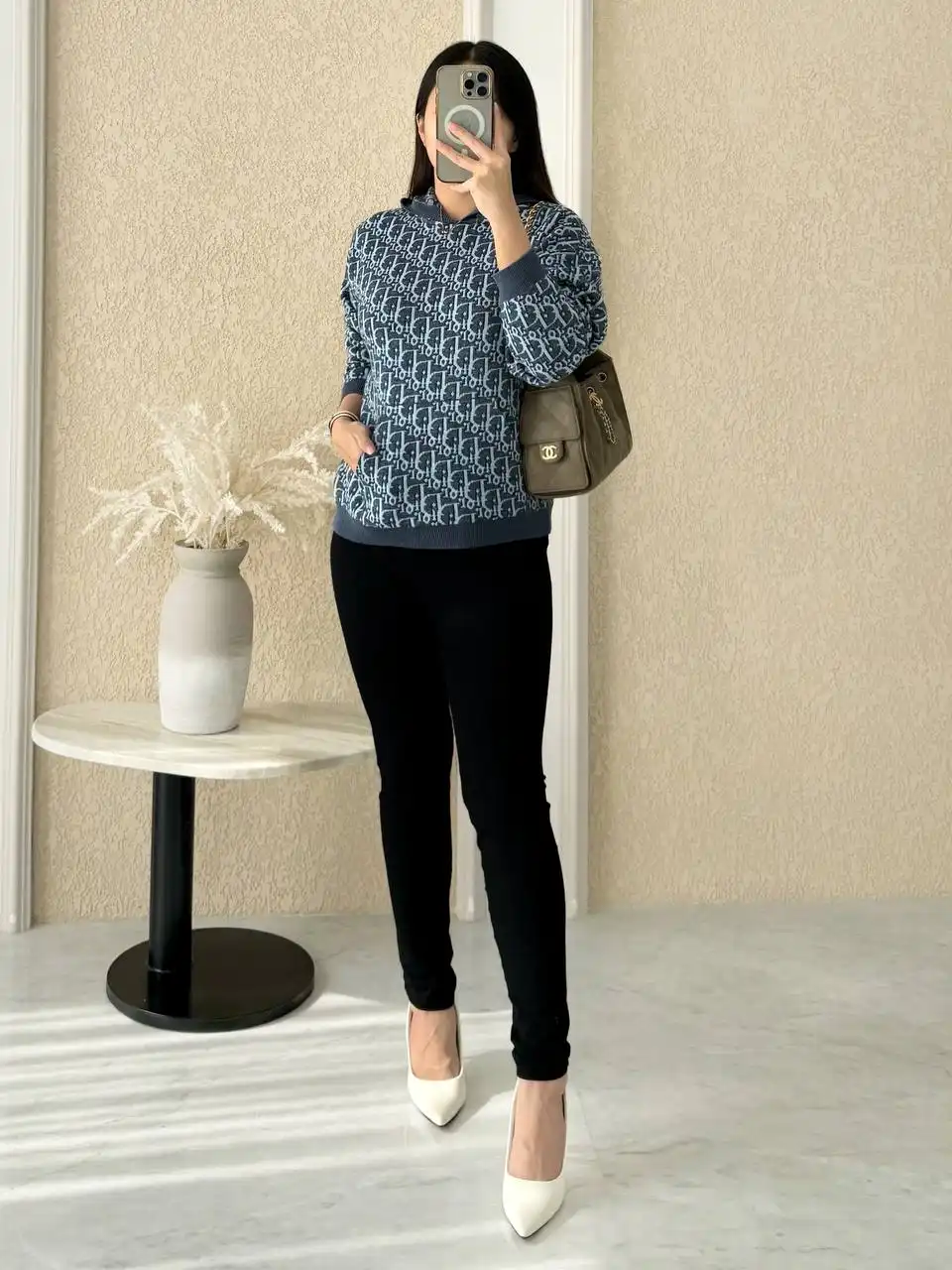 DIOR Dior Hooded Sweatshirt Blue Dior Oblique Cotton Knit Jacquard