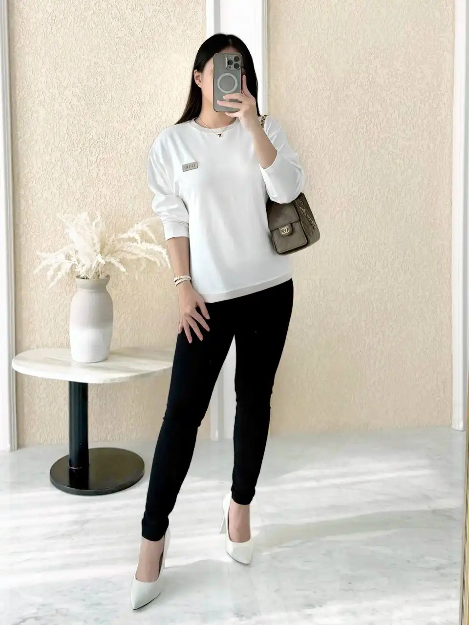 DIOR Dior Long-Sleeved T-Shirt Ivory Cotton Jersey Small Logo