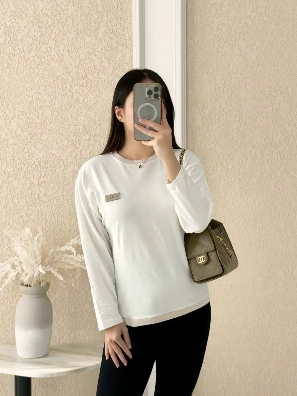 Dior Long-Sleeved T-Shirt Ivory Cotton Jersey Small Logo - photo 3