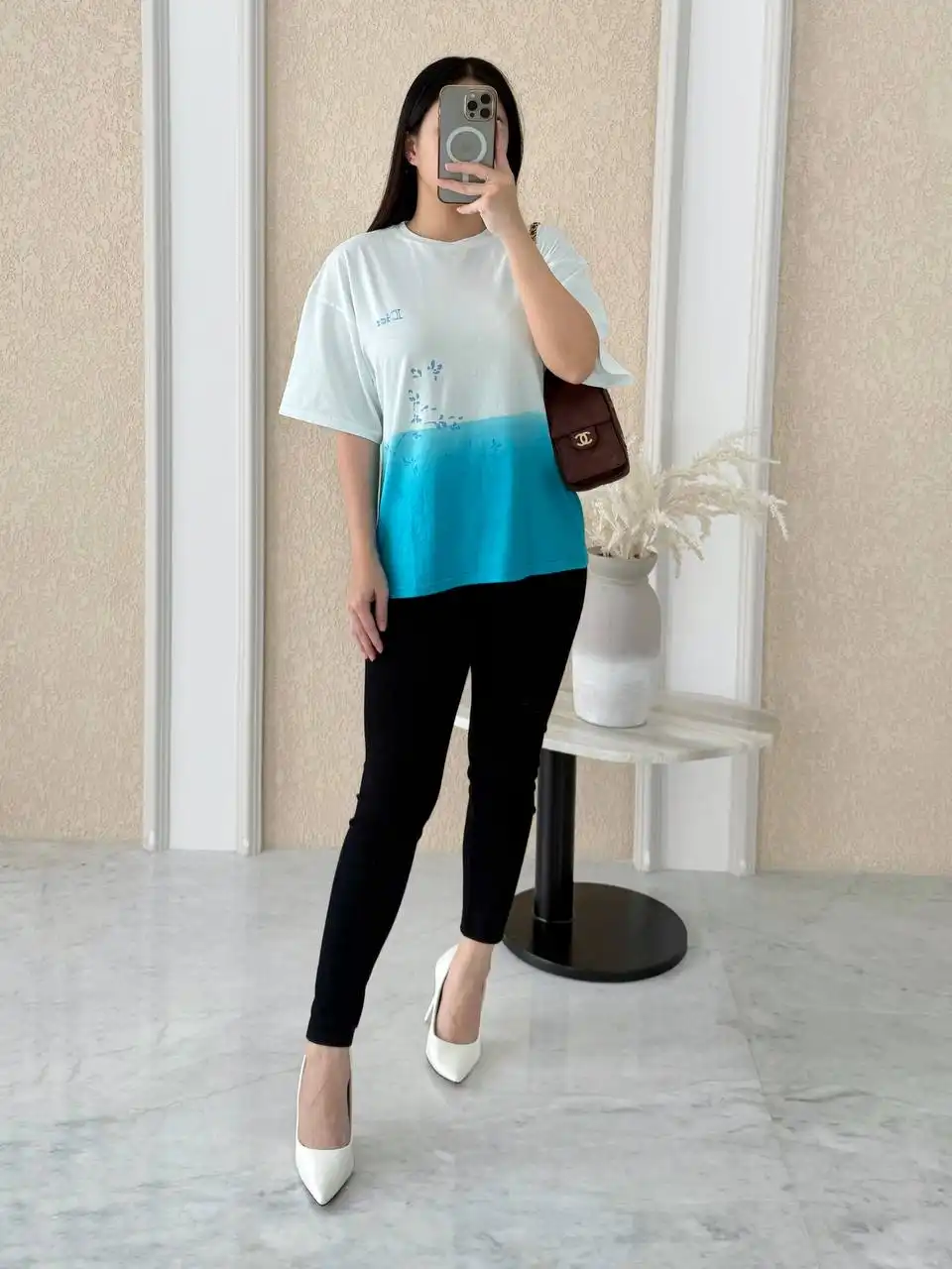 DIOR Dior T-Shirt Ivory Cotton Jersey Small Logo Blue