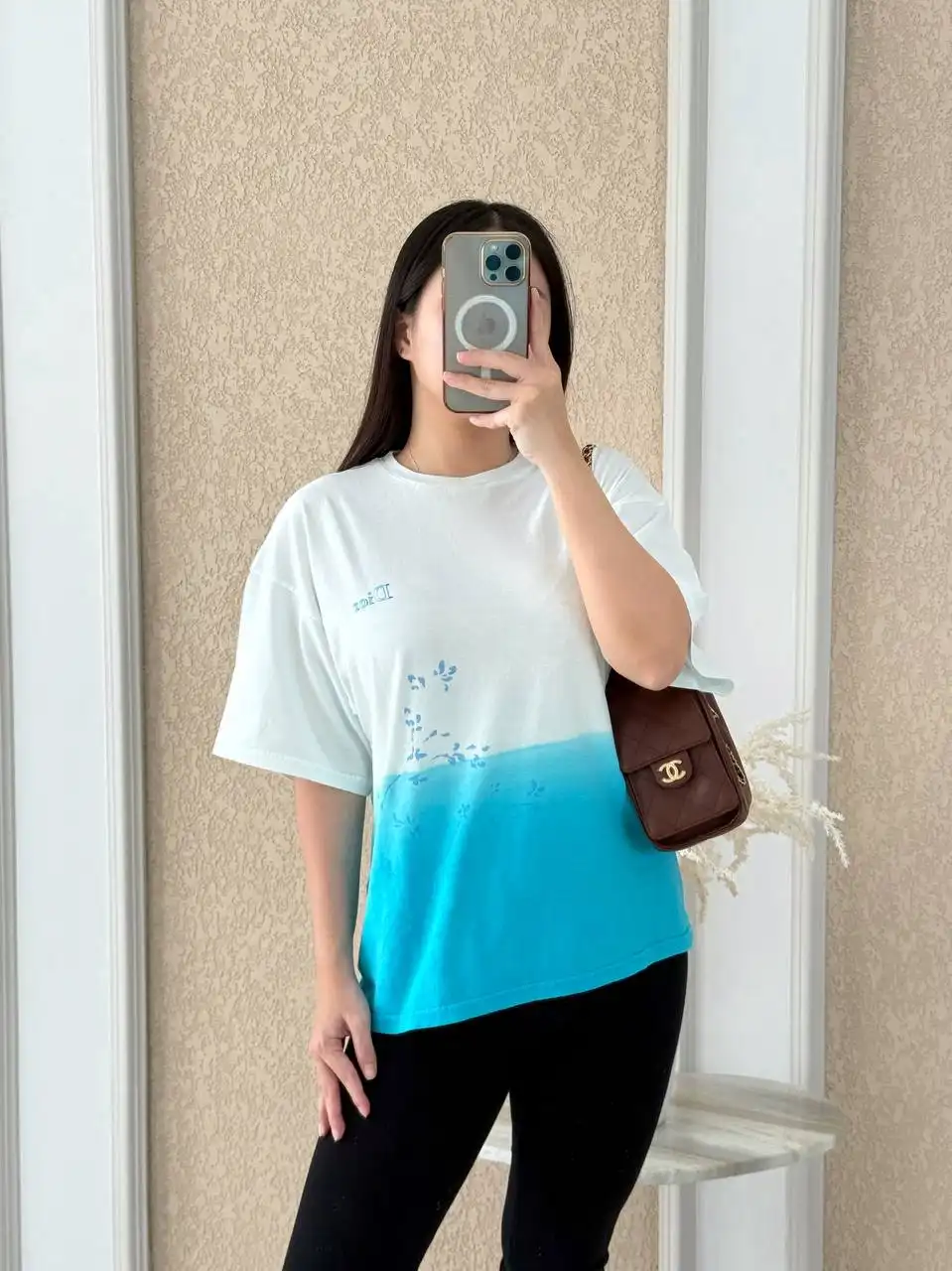 Dior T-Shirt Ivory Cotton Jersey Small Logo Blue - photo 3