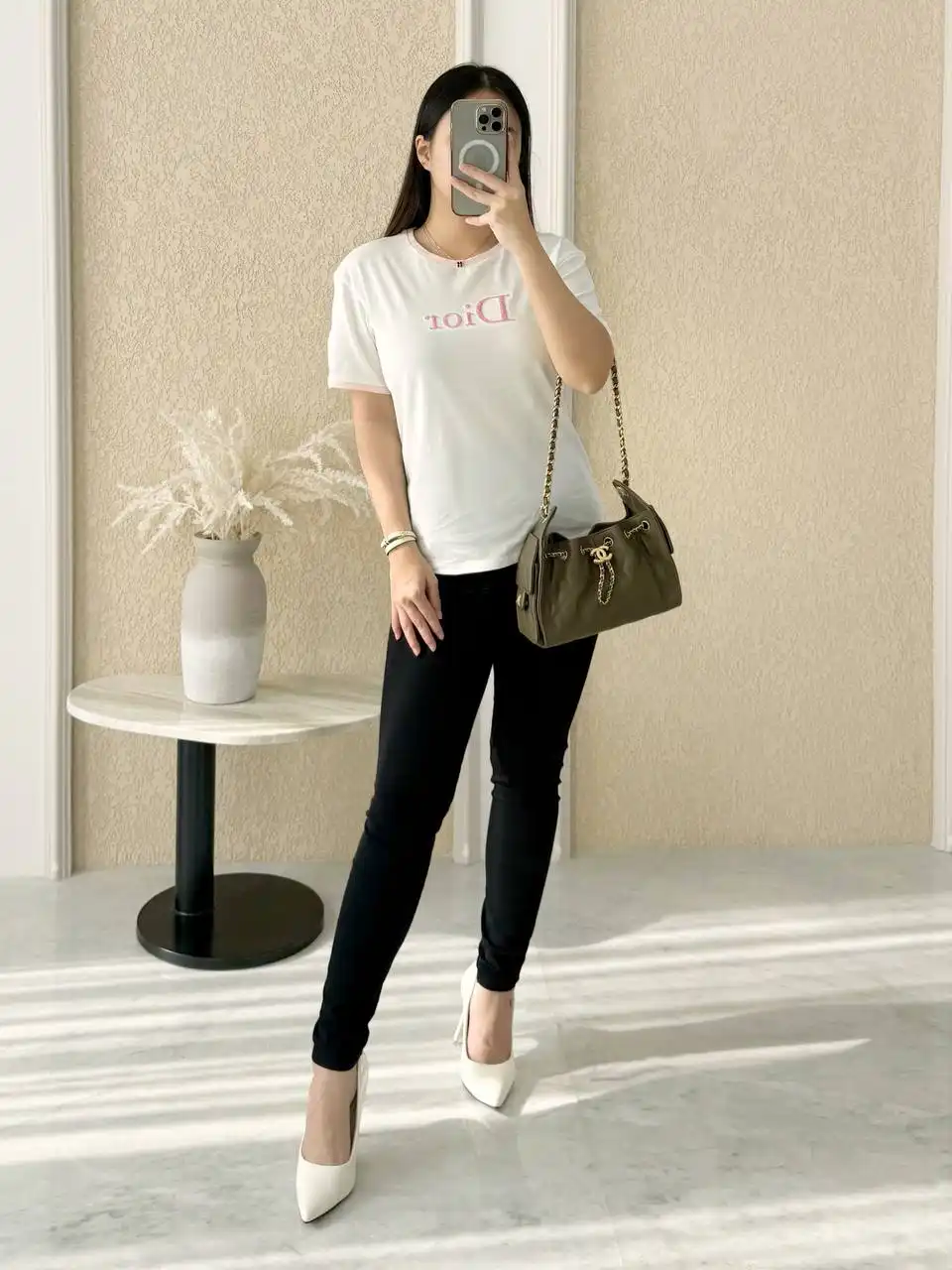 Dior T-Shirt Ivory Cotton Jersey Logo Pink - photo 3