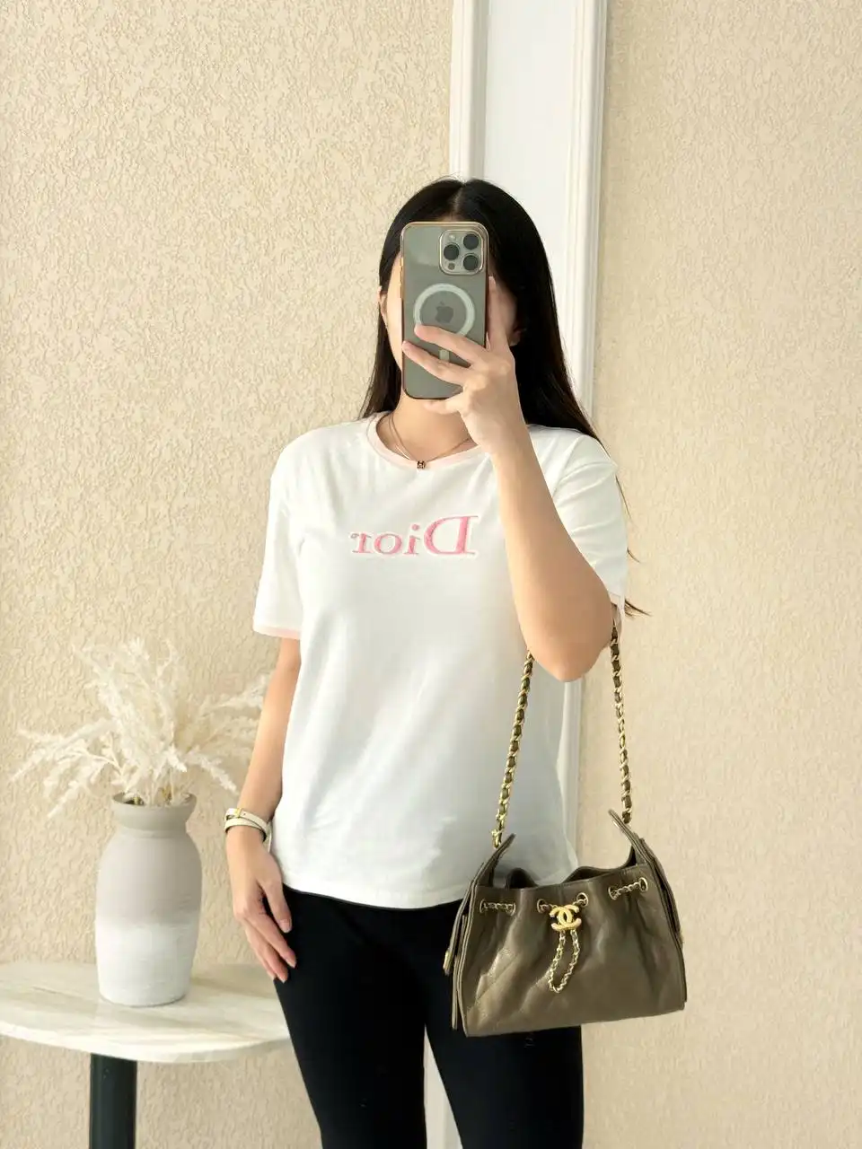 DIOR Dior T-Shirt Ivory Cotton Jersey Logo Pink