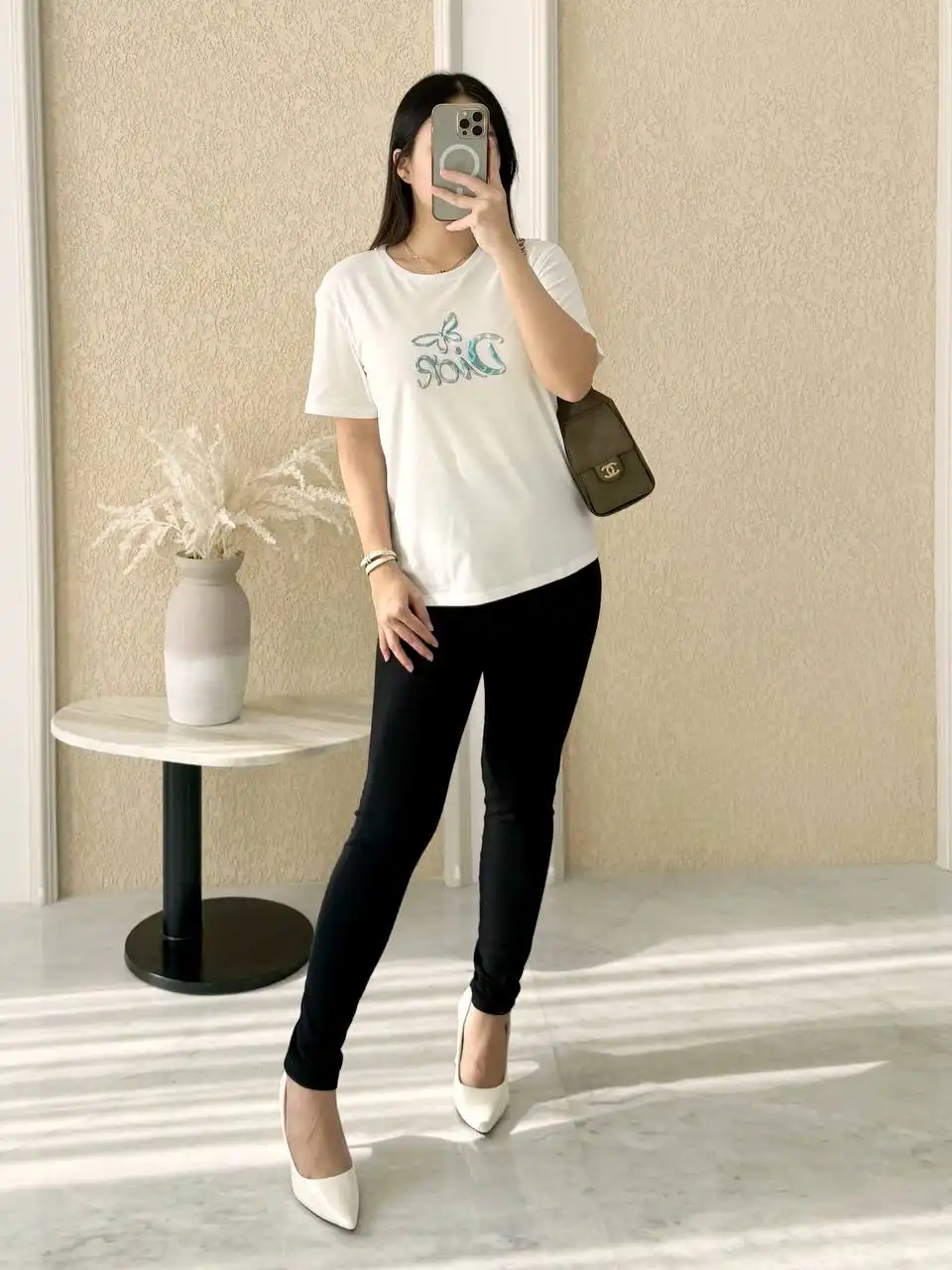 DIOR Dior T-Shirt Ivory Cotton Jersey Butterfly Blue