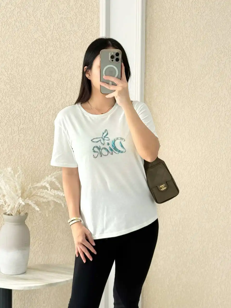 Dior T-Shirt Ivory Cotton Jersey Butterfly Blue - photo 3