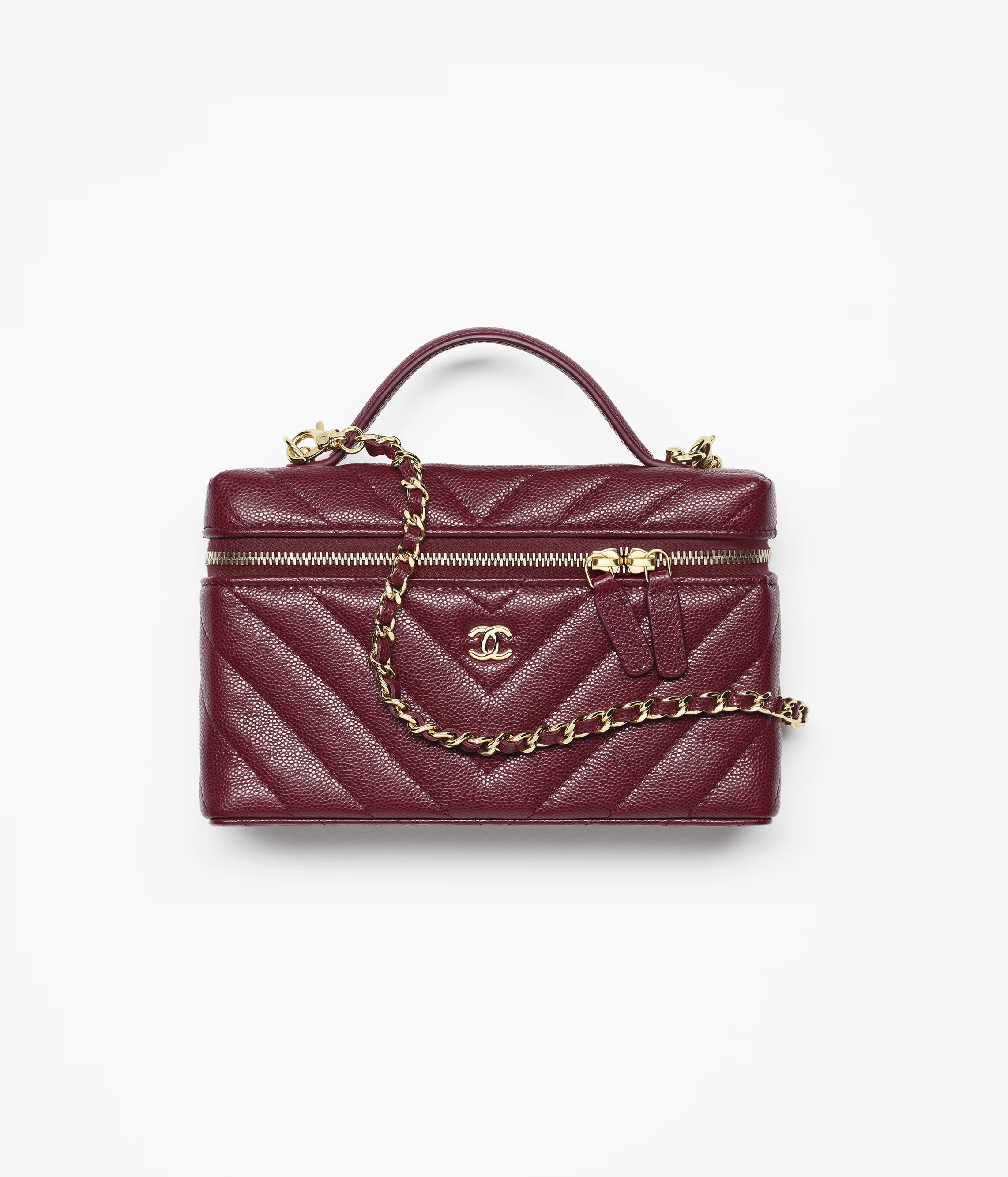 Chanel Vanity Clutch Top Handle Chevron Dark Burgundy Caviar GHW - photo 6