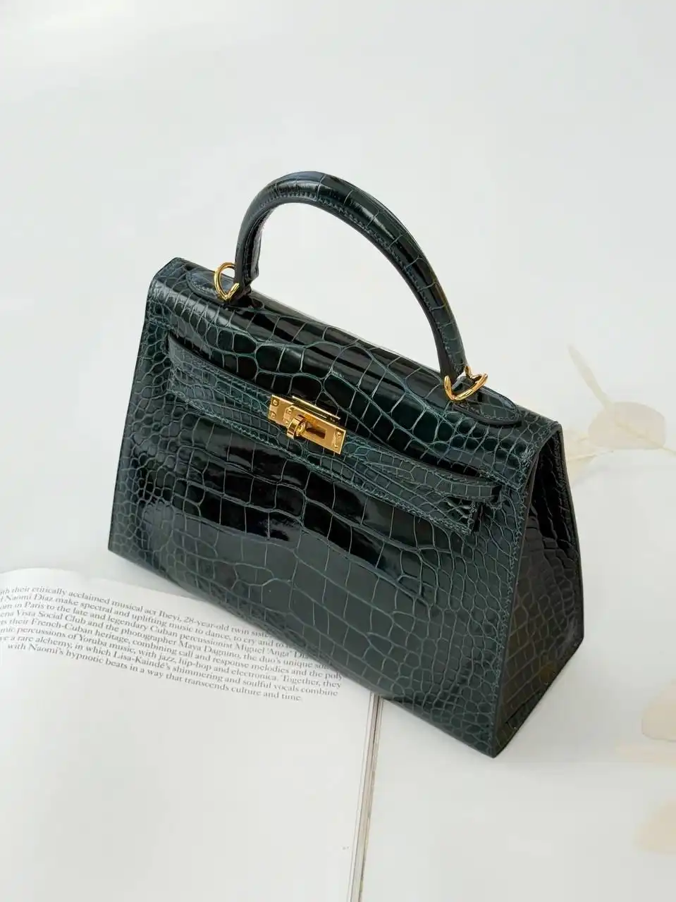 Hermes Kelly 25 / K25 Croco Alligator Shiny Vert Cypress Stamp W 2026 - photo 3