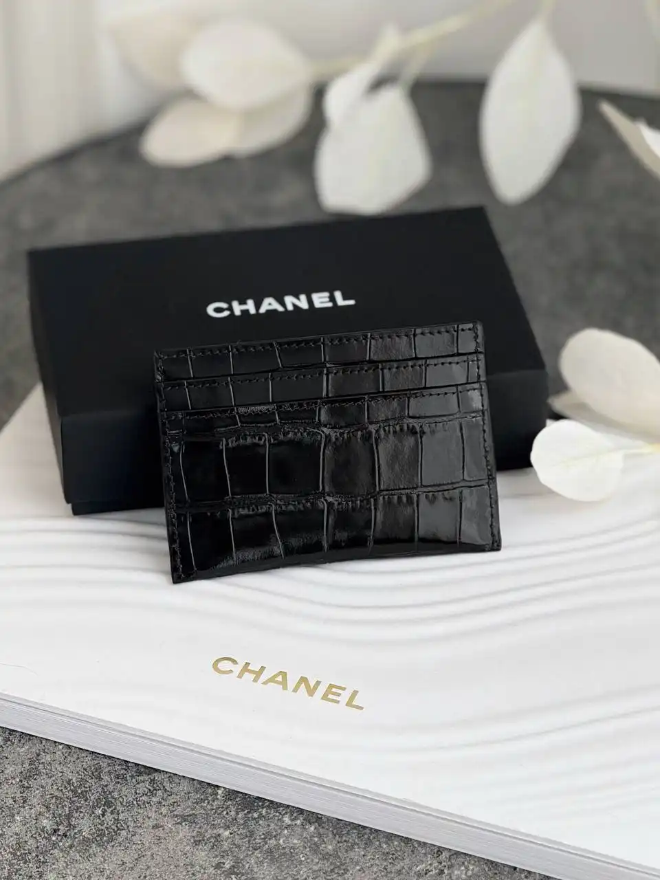 CHANEL Chanel Card Holder Classic Croco Black GHW
